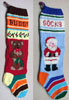stocking on left is red and says "BUDDY" stocking on right is light blue and says "SOCKS"